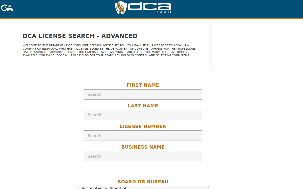Redondo Beach people directories source in the California DCA license search