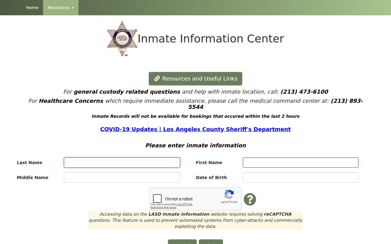 Redondo Beach public records search through the LASD inmate locator