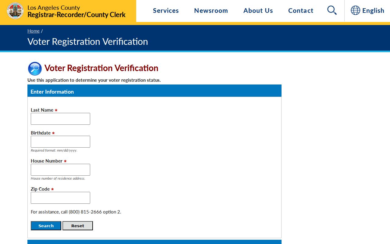 Redondo Beach voter registration verification fields on the Los Angeles County form