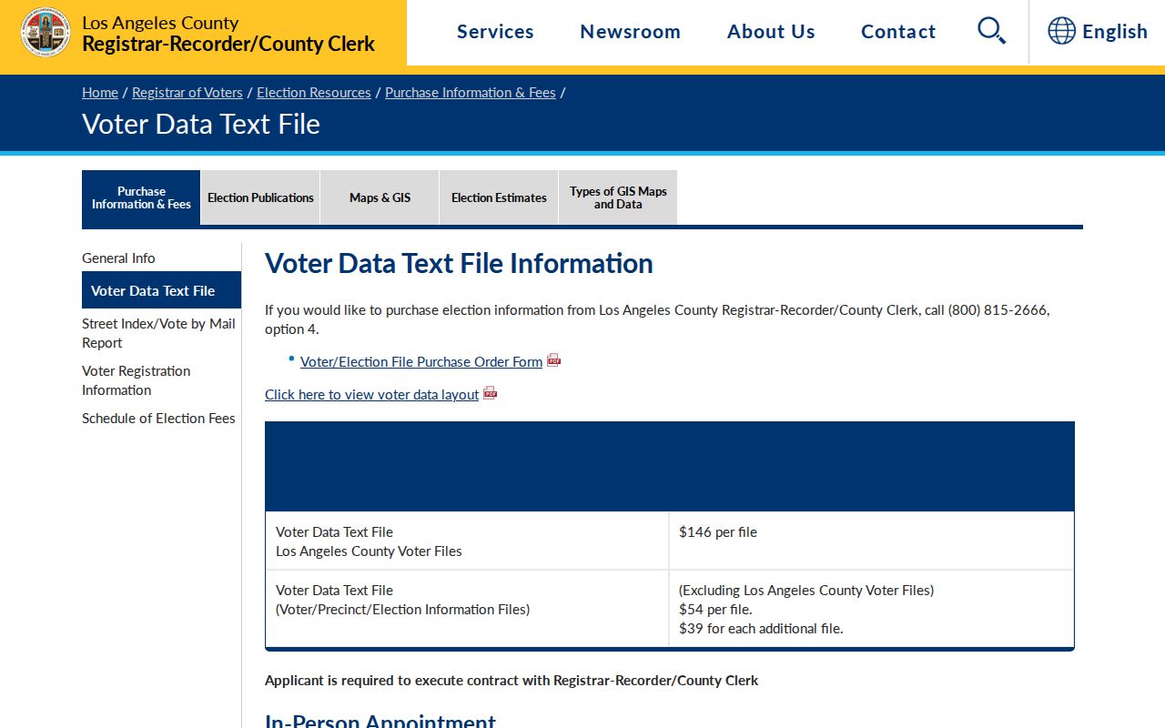 Redondo Beach voter records file fees on the Los Angeles County purchase page